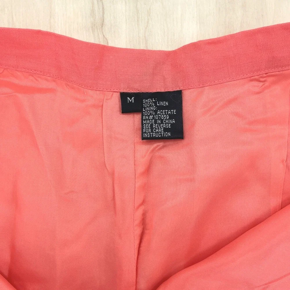 90s DinaK Tailored Linen Trousers Womens M Coral Pink High Waisted Straight Leg